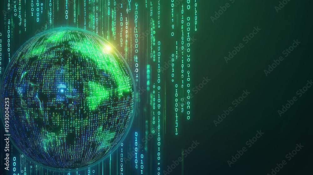 Poster Digital Globe Encoded With Binary Data Streams