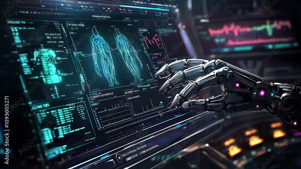Aufkleber close up view of a surgeon using advanced robotic arms to perform a medical procedure in a futuristi