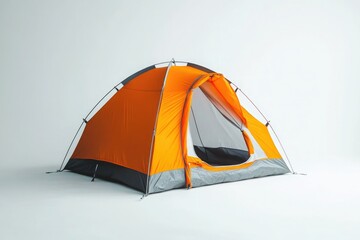 A bright orange camping tent with gray accents