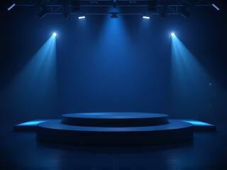 Spotlight shines on empty stage set for performance in dim auditorium at night