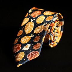 Fototapeta premium Elegant tie with colorful leaf patterns.