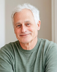 Portrait of a senior man indoor setting warm environment close-up view human emotions