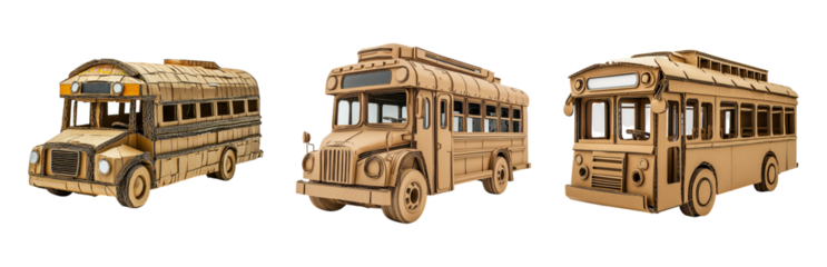 Paper Bus Models for Creative Projects Isolated on transparent background