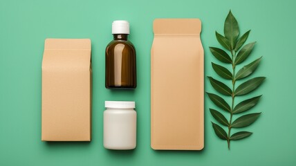 Stylish eco-friendly packaging with natural elements on a vibrant background.
