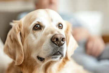 Obraz premium Golden retriever with thoughtful expression.