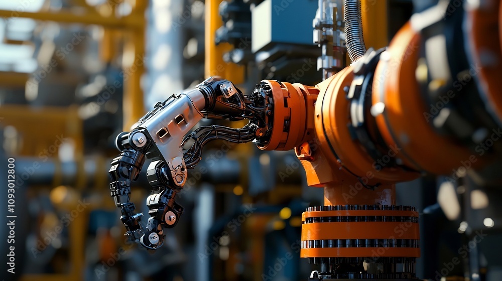 Poster detailed view of a robotic arm operating on a drilling rig symbolizing automation and innovation in 