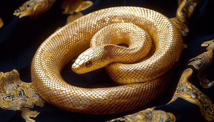 Fototapeta premium metal golden snake symbol of 2025 according to the traditional eastern Chinese calendar 