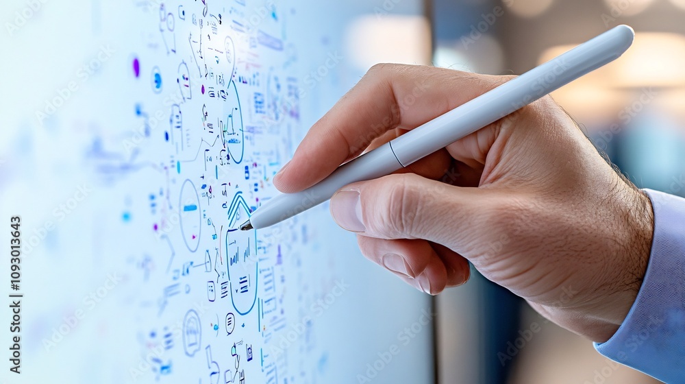 Aufkleber digital pen annotating on office screen for data analysis and presentation