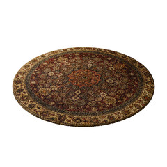 A round rug with a pattern of flowers and leaves