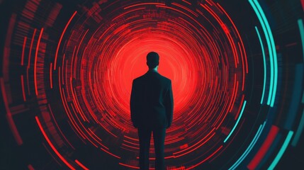 A 3D image of a professional surrounded by holographic data, symbolizing futuristic leadership and focus