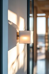 Warm light from modern wall sconce in corridor
