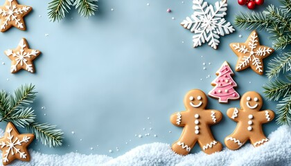 Illustration of Decorated Christmas Cookies in Star, Tree, and Gingerbread Shapes with Pastel Colors