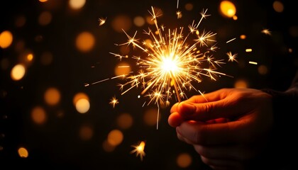 Vector Illustration of a Hand Holding a Sparkler with Bright Sparks on a Dark Background