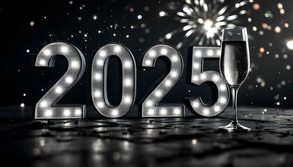 Stylized Vector of ‘2025’ in Glowing Sparkling Lights on a Festive Dark Background