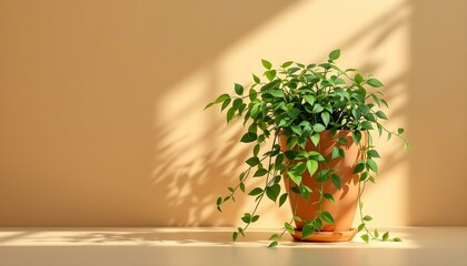 Flat Design Vector of a Cozy Houseplant in a Terracotta Pot on Pastel Background