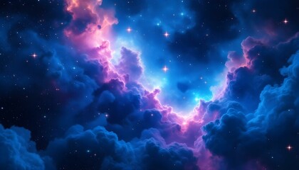 Detailed Nebula with Vibrant Blue and Pink Hues and Glowing Stars in Ultra-HD