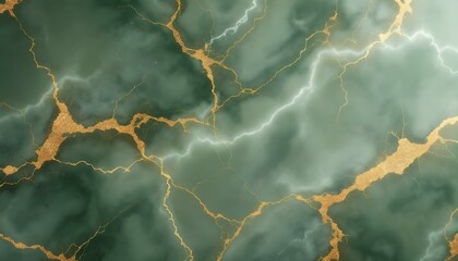 Elegant Marble Texture in Soft Green with Gold Veins and Glossy Finish