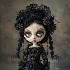 Nice halloween gothic girl witch doll crocheted made of yarn wool beautiful holiday picture...