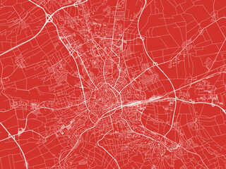 Christmas Map of Erfurt, Germany in Snowy White on Festive Red Background.