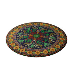 A colorful rug with a green and yellow design