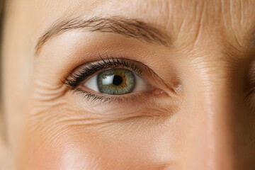 Fototapeta premium Close-up view of a woman's eye showcasing detailed features and vibrant colors in natural light