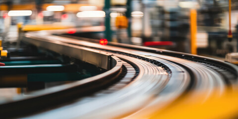 Close-up of a conveyor belt of an automobile parts manufacturing plant. Machine building factory