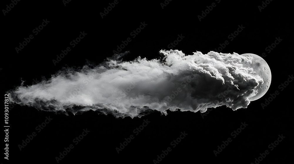 Poster dramatic capture of the moon peeking through fast moving clouds creating a striking contrast between