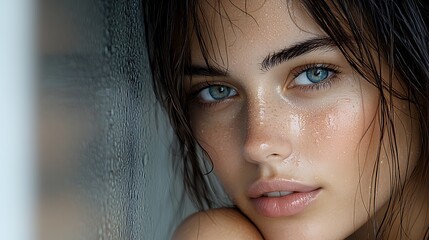 A close-up of a person looking at themselves in a mirror, with a soft smile and a reassuring gaze, showing self-acceptance and pride. Ultra-Realistic, Photo Realistic, highly detailed, 