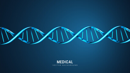 Abstract science or medicine background with DNA stand on it. Close-up double helix in light blue. Biotechnology, biology, and science concepts. Futuristic tech background vector illustration.