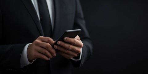 A businessman interacts with his smartphone in a dark setting, conveying themes of modern communication, technology reliance, and the urgency of today's fast-paced world.