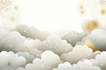 Elegant abstract landscape with clouds and hills in soft earth tones and gold accents