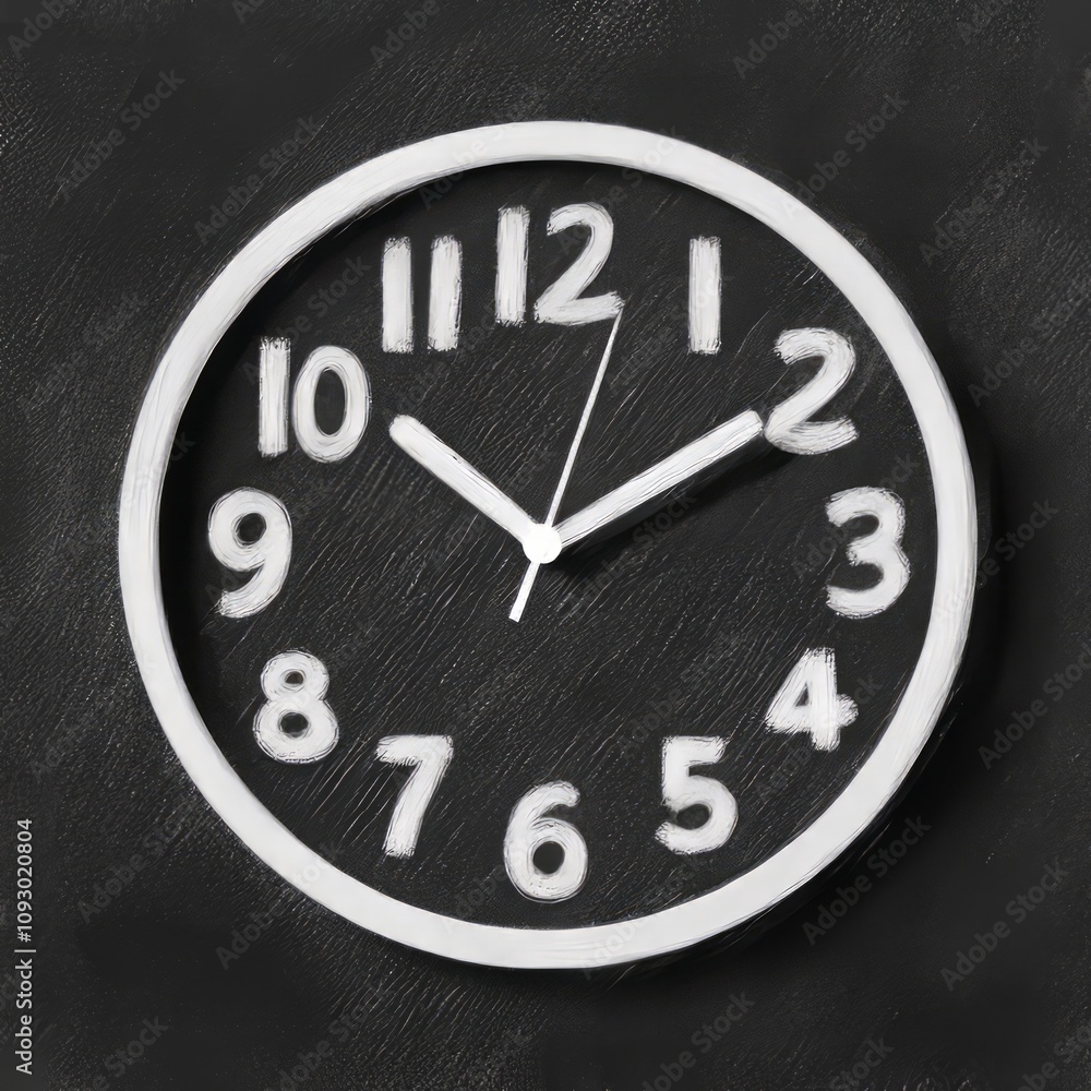Poster white analog clock with black background showing time.