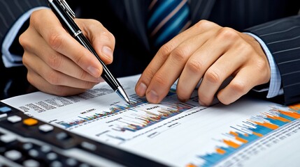 Focused Businessman Analyzing Financial Data on Computer Screen
