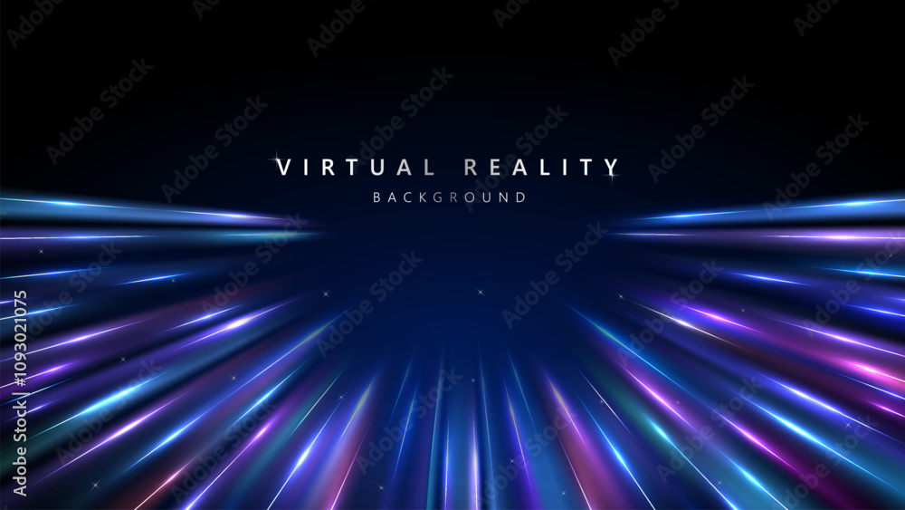 Poster virtual reality vr background with zoom effect. abstract speed lights motion background. illustratio