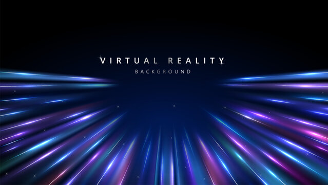Virtual Reality VR background with zoom effect. Abstract speed lights motion background. Illustration of spreading lines shiny effects for ecommerce signs retail shopping. 
