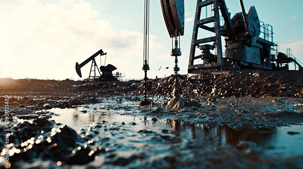 Poster dynamic image showcasing the intricate mechanical processes and precision involved in oil extraction