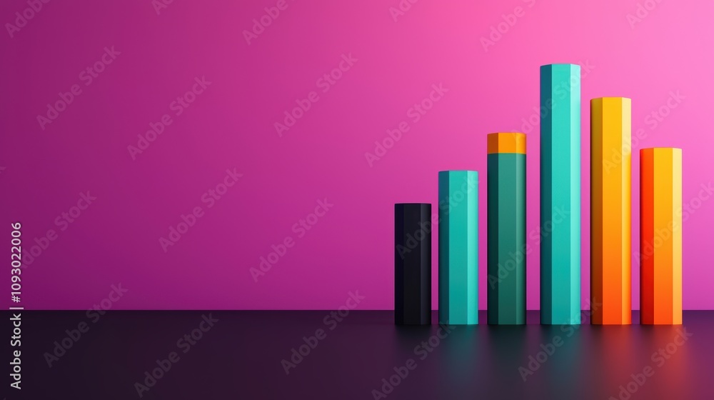 Poster market value in the stocks marketplace concept. colorful bar graph on a vibrant pink background repr