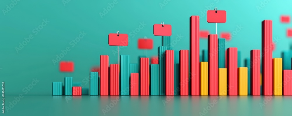 Poster market value in the stocks marketplace concept. colorful bar graph displaying data trends with stick
