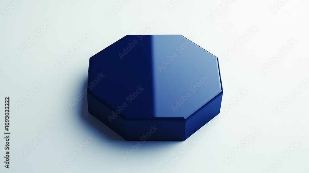Poster elegant navy blue octagonal shape with a subtle gradient shading effect on a pristine white backgrou
