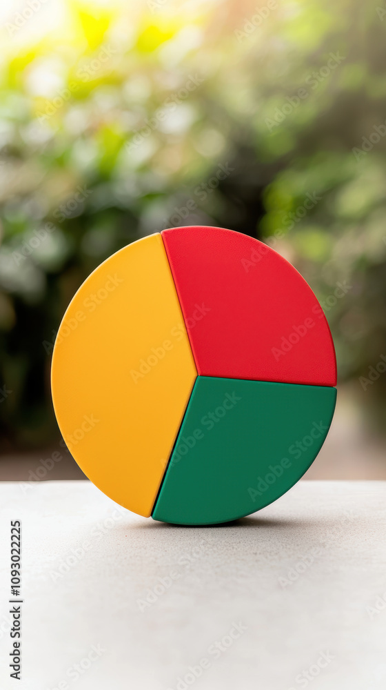 Poster market value in the stocks marketplace concept. colored pie chart model on a table with a blurred gr
