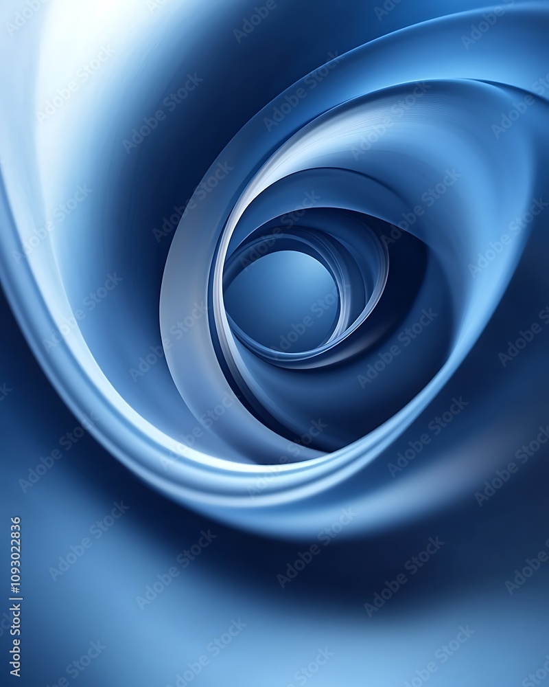 Poster A mesmerizing spiral pattern in varying shades of blue, creating a sense of depth and motion.