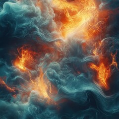 Fototapeta premium Dynamic swirling patterns of fiery orange and cool blue create an abstract visual that evokes energy and motion, ideal for projects related to creativity, technology, or emotions,