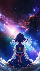 Naklejka premium Anime celestial background starry sky cosmic beauty deep space wonder