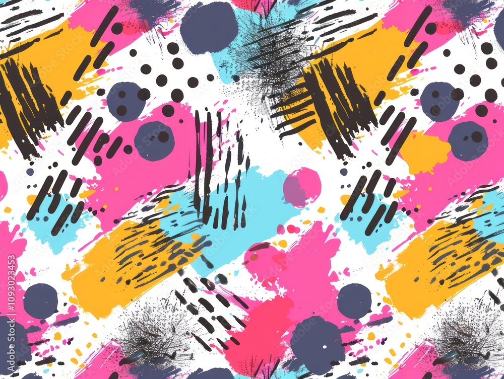 Poster a vibrant abstract pattern featuring bold colors and dynamic shapes.