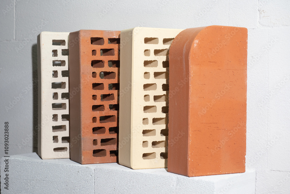 Poster types of facing bricks. construction materials. ordinary porous bricks. cladding materials for house