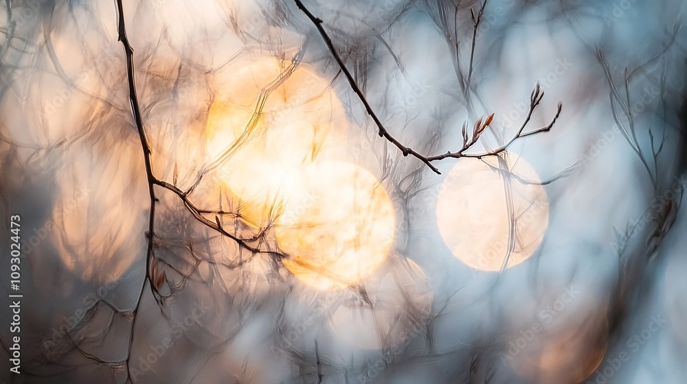Poster ethereal moonlight filters through the silhouetted branches of a tree creating a captivating and mys
