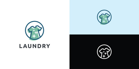 Laundry logo design. Simple laundry illustration logo with t-shirt and hanger symbol.