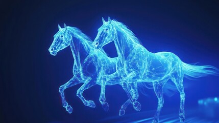 Fototapeta premium Digital rendering of horses in motion with neon glow