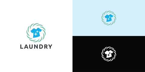 Laundry logo design. Simple laundry illustration logo with t-shirt and hanger symbol.