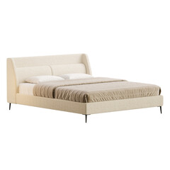 A white bed with a white comforter and pillows